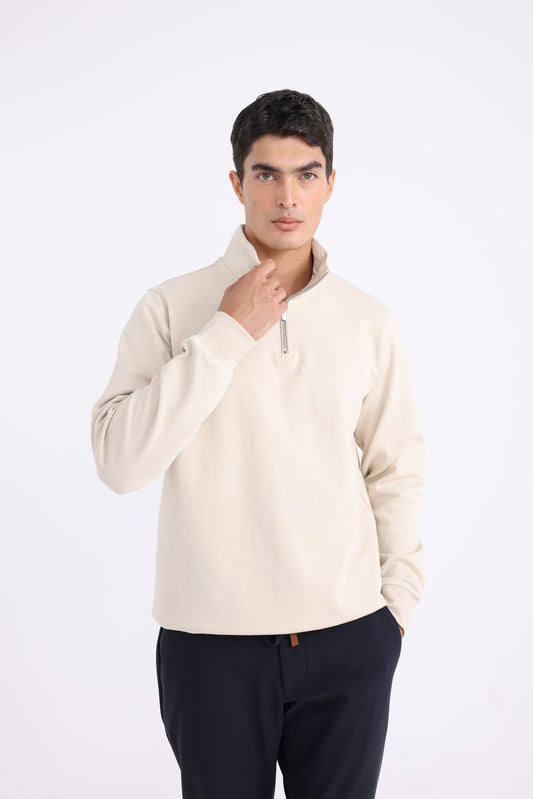 Mock Neck Knit Sweater - Beige