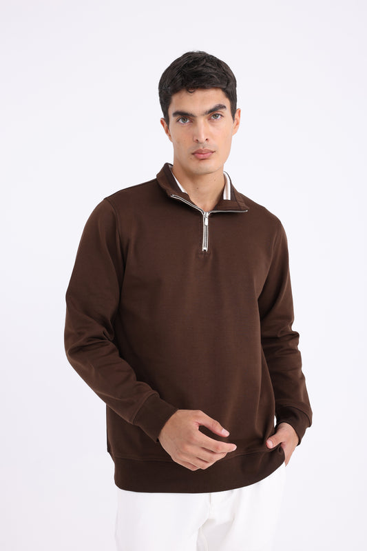 Mock Neck Knit Sweater - Brown