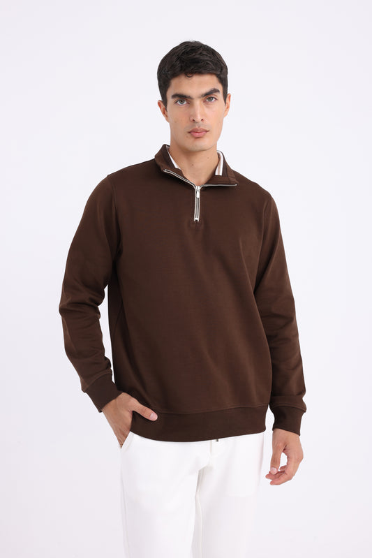 Mock Neck Knit Sweater - Brown