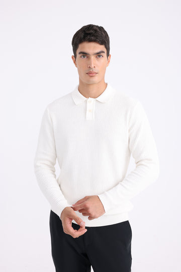 Wool Polo Sweater - White