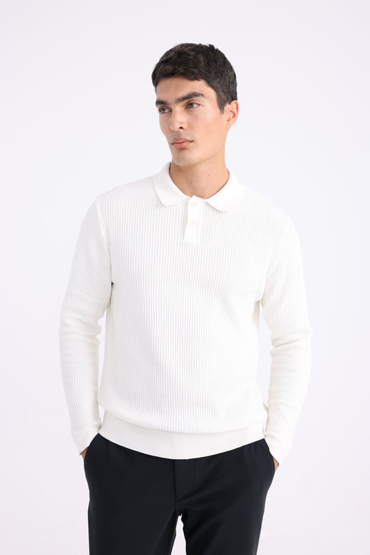 Wool Polo Sweater - White