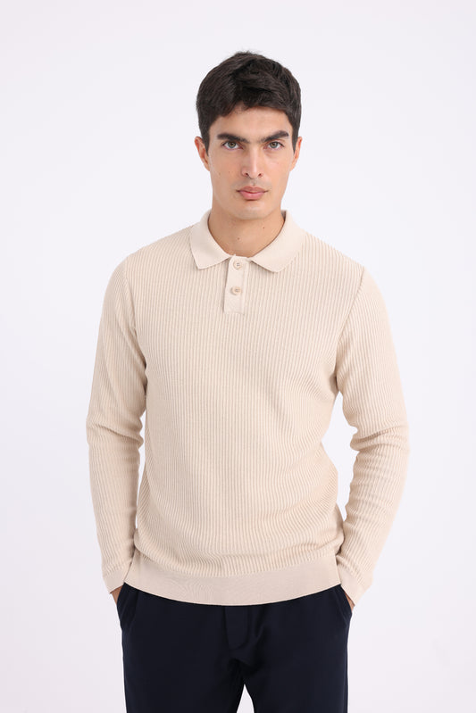 Wool Polo Sweater - Beige