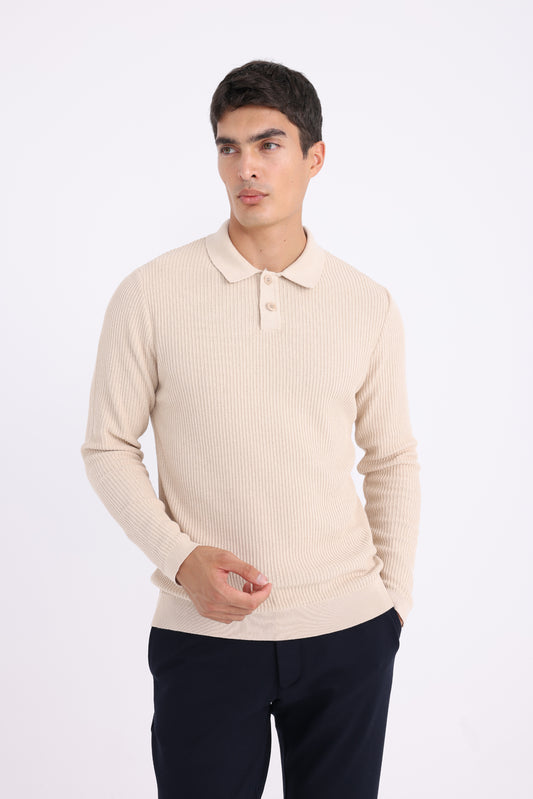 Wool Polo Sweater - Beige