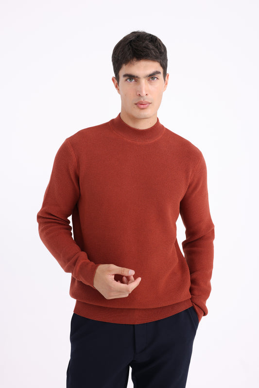 High Neck Thick Sweater - Orange