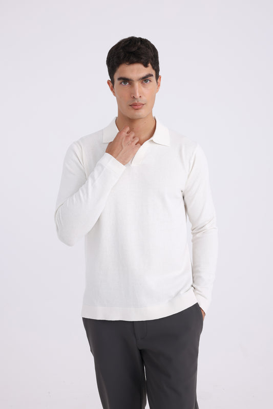 Polo Collar Knit Sweater - White