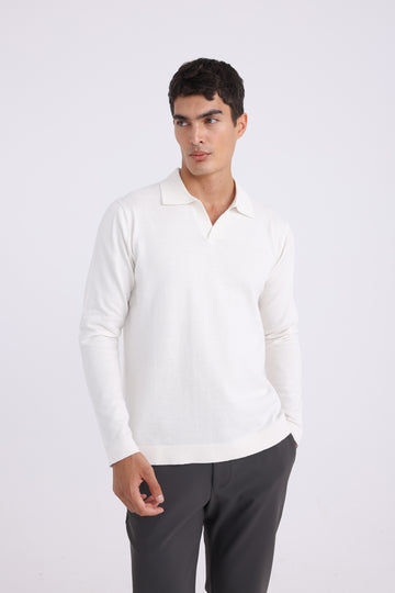 Polo Collar Knit Sweater - White