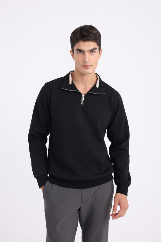 Mock Neck Knit Sweater - Black