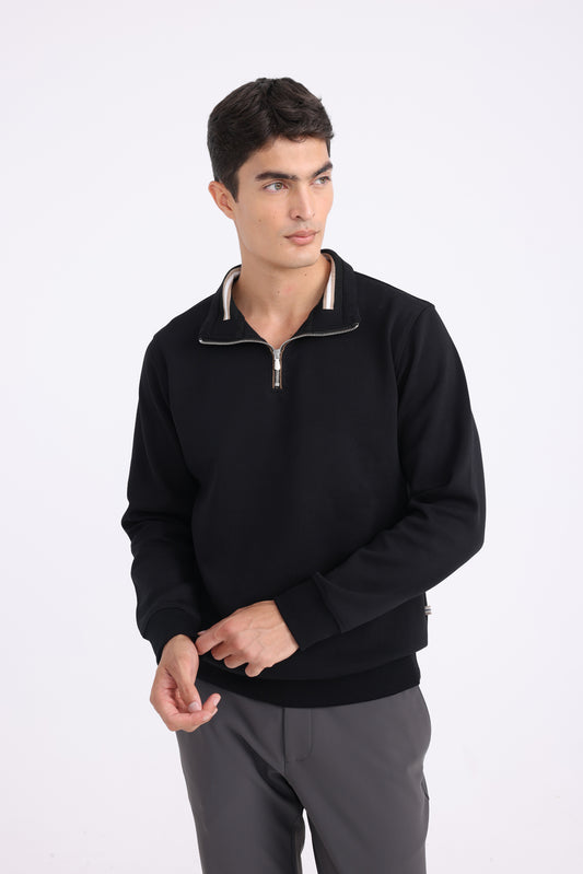 Mock Neck Knit Sweater - Black