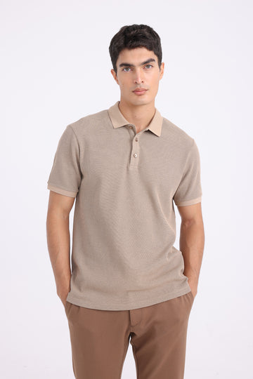 Knit Short Sleeve Polo Shirt - Beige Mix