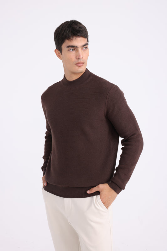 Wool High Neck sweater - Brown