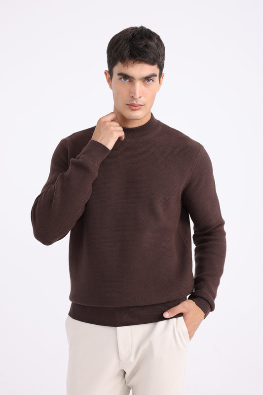 Wool High Neck sweater - Brown