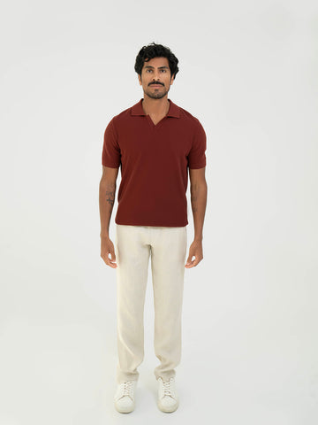 تي شرت بولو بفتحة  V - خمري فاتح