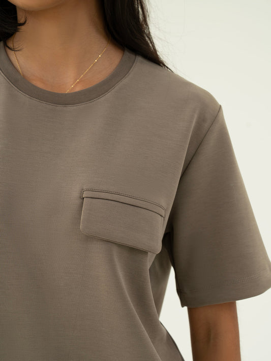 Basic T shirt With Pocket - Dark Beige