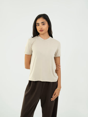 Basic T shirt Half Sleeve - Beige