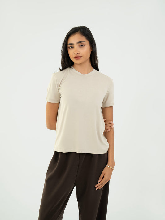 Basic T shirt Half Sleeve - Beige