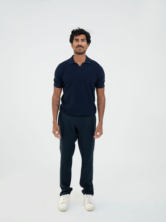 تي شيرت بولو بفتحة V - كحلي