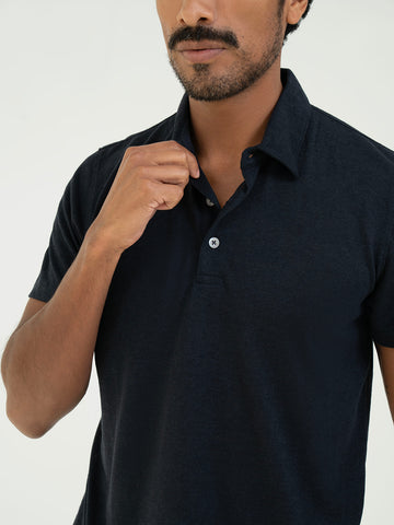 Polo Linen T shirt - Navy