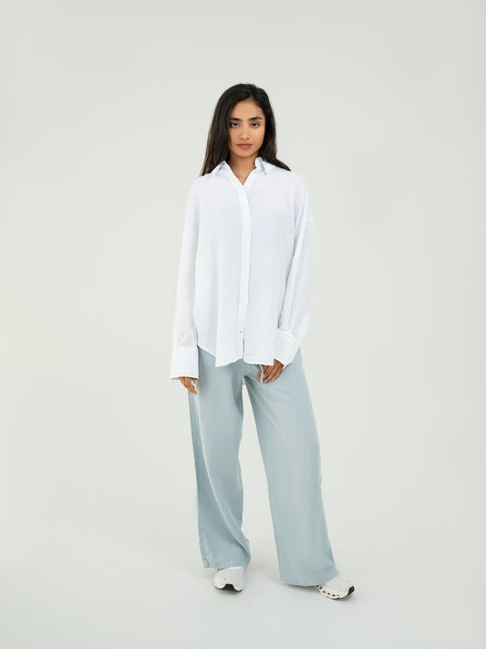 Oversize Full-Sleeve Linen Shirt - White
