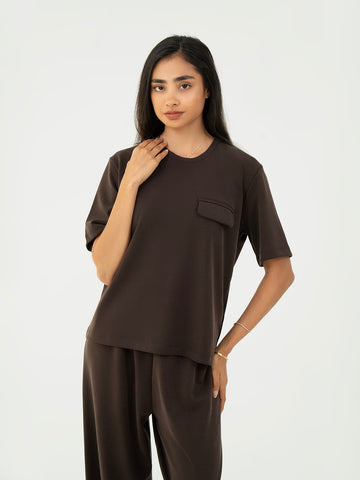 Basic T shirt With Pocket - Brown