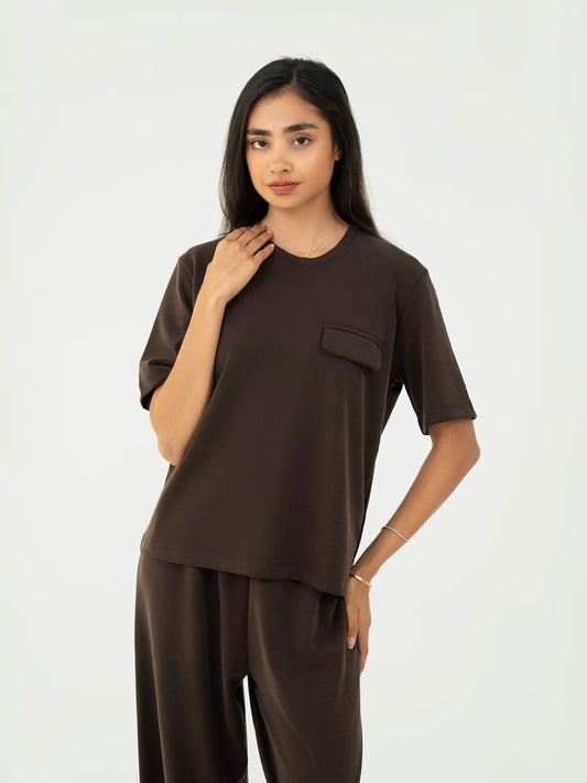 Basic T shirt With Pocket - Brown