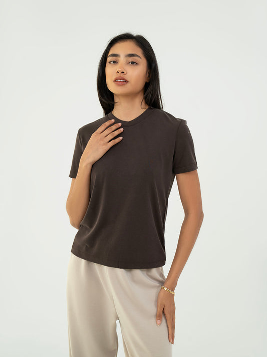 Basic T shirt Half Sleeve - Brown