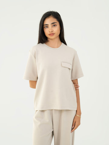 Basic T shirt With Pocket - Beige