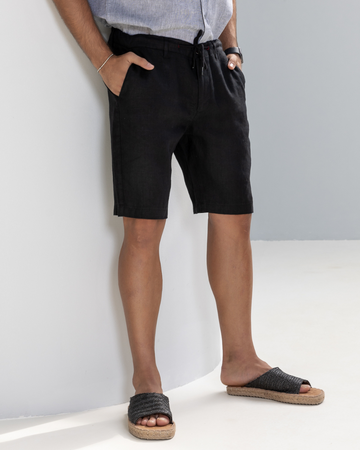 100% LINEN SHORT - BLACK