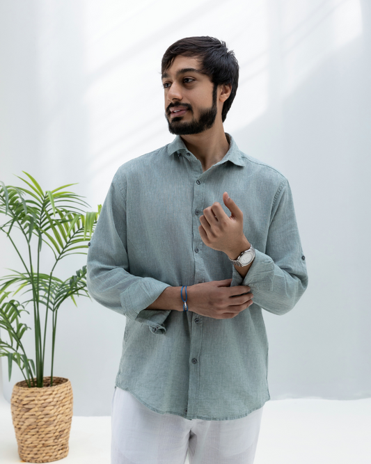 100% LINEN REGULAR FIT SHIRT - GREY